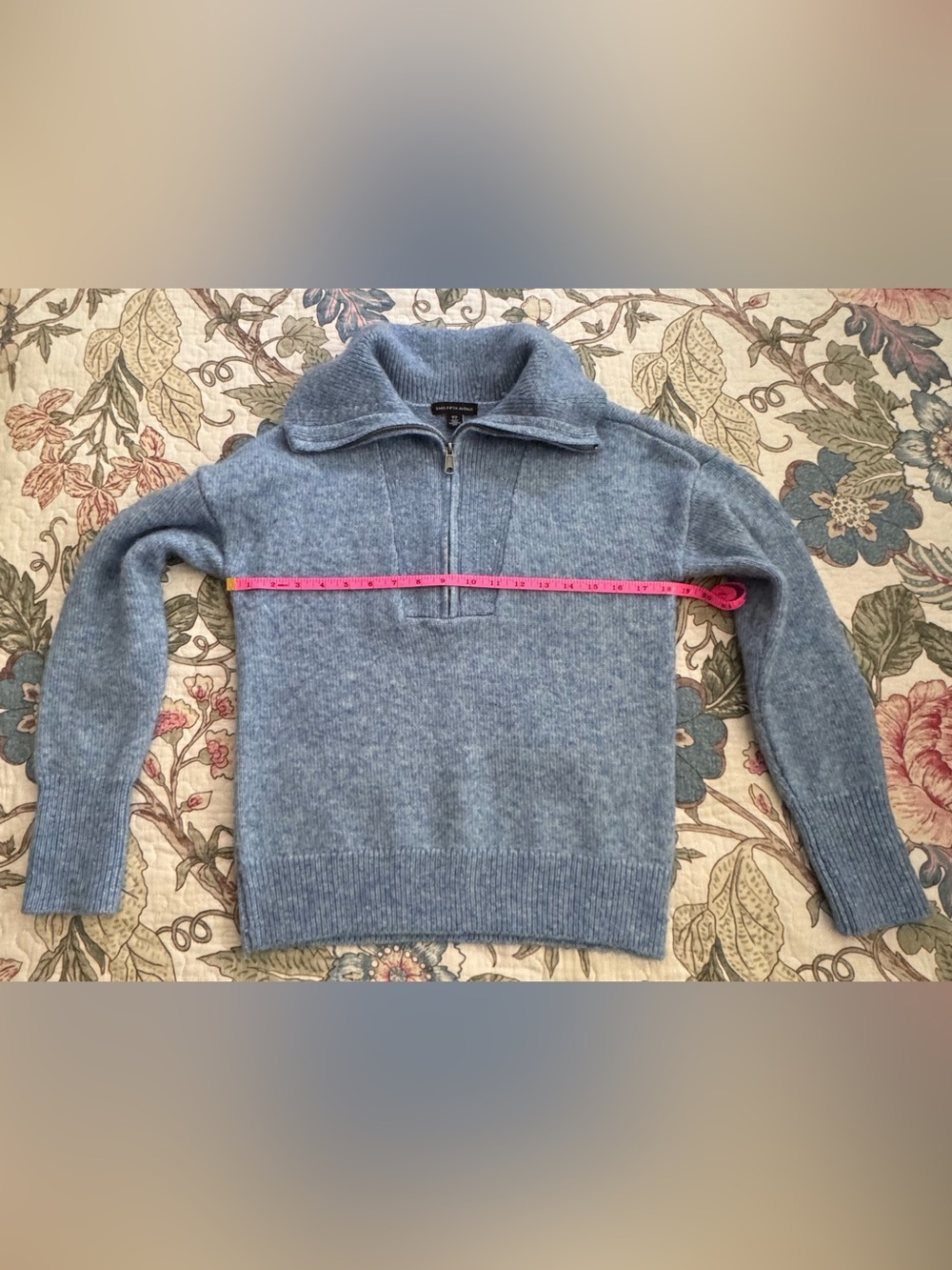 Saks Fifth Avenue Heathered Blue Half-Zip Sweater